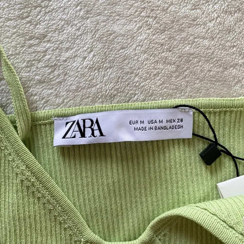 NWT Zara Ribbed Green Button Tank - Picture 3 of 4